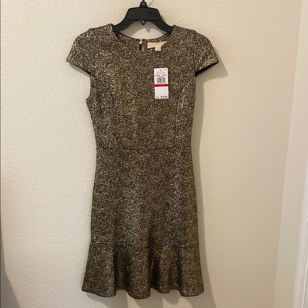 New Michael Kors Metallic Foil Print Dress In Size XS